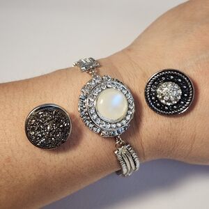 VTG NIB Interchangeable Snap Charm Bracelet Mother of Pearl & Druzy